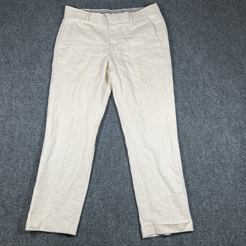 Baird Mcnutt Linen Pants Men 36x29 Ivory Flat Front Murano Slim Fit Trousers